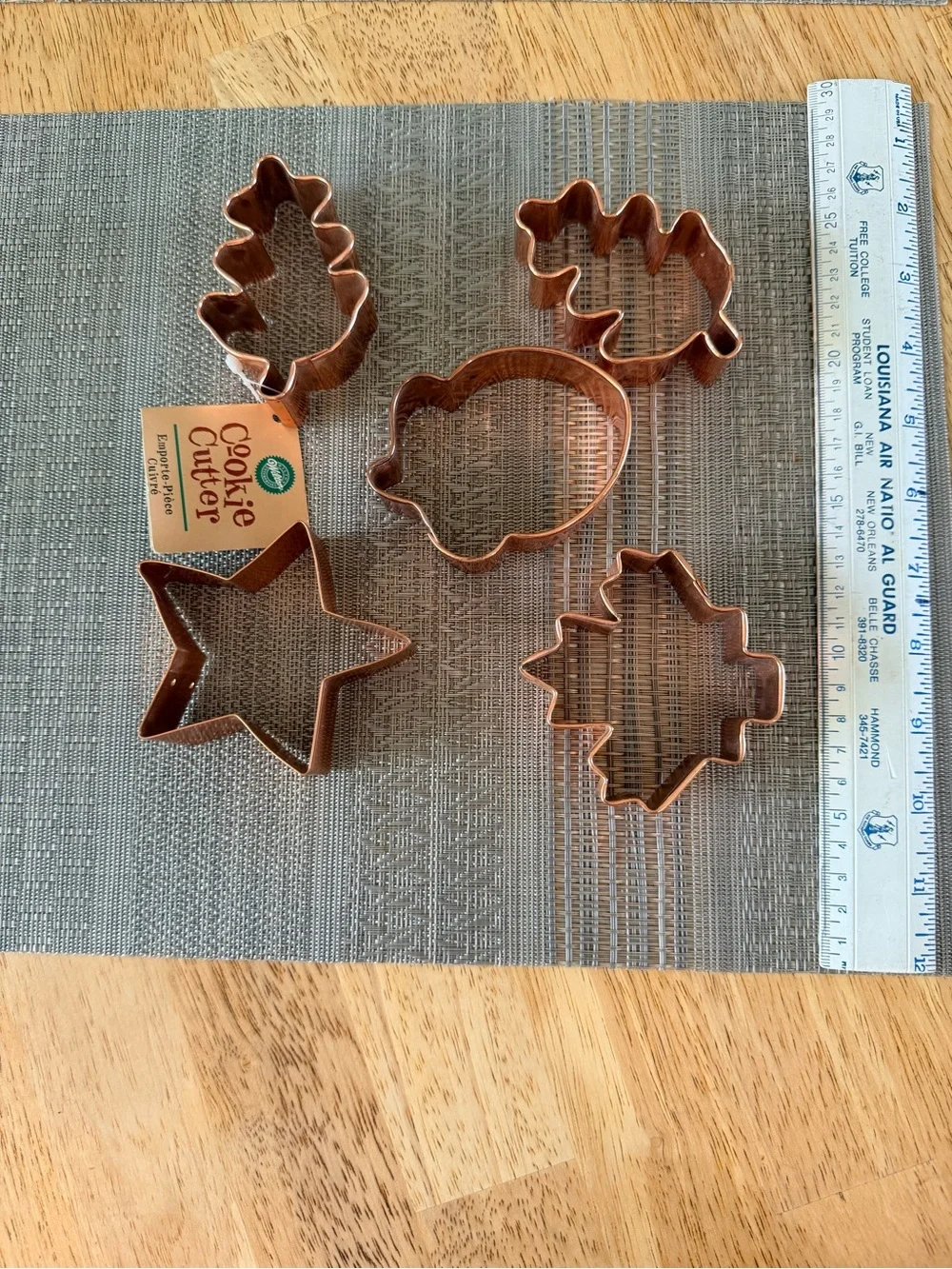 Vintage Wilton Copper Cookie Cutters Set of 5 - Oak, Maple, Acorn, Star